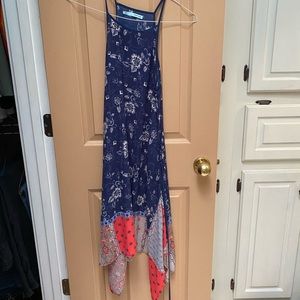 navy blue dress with flower details